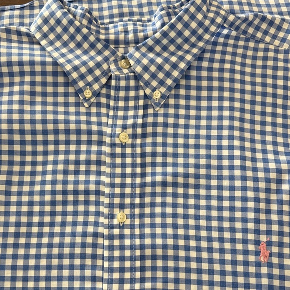 Ralph Lauren Blue and White Gingham Button Down Shirt Big & Tall 3XB 3XL - Picture 3 of 6